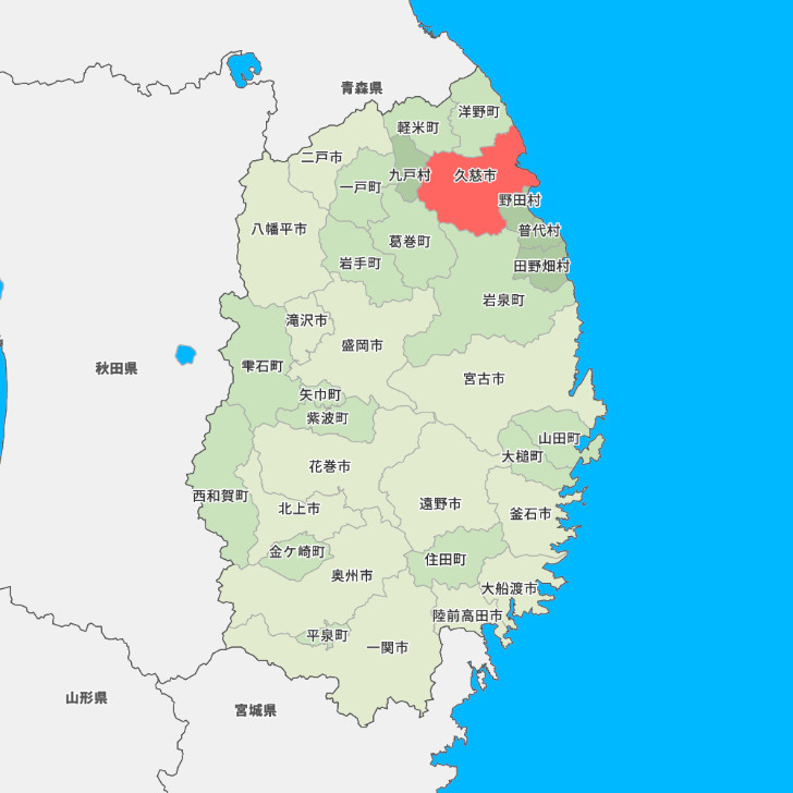 東北地方岩手県久慈市の地図